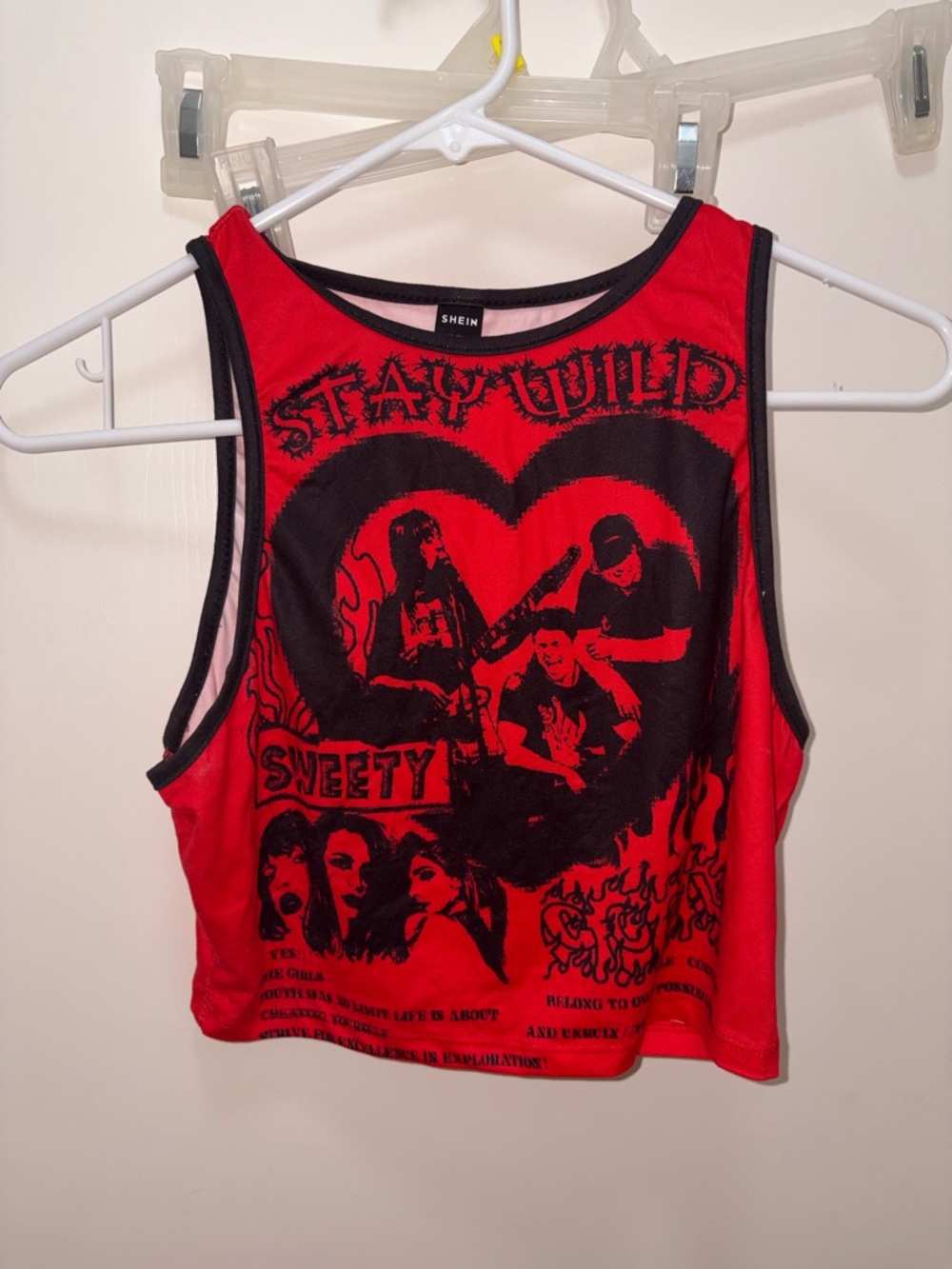 SHEIN Red and Black 'Stay Wild' Graphic Crop Tank
